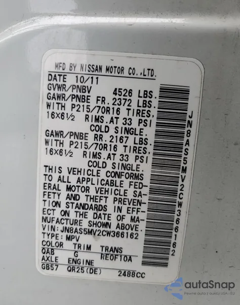 2012 Nissan Rogue S z USA, uszkodzony, nr VIN JN8AS5MV2CW366162